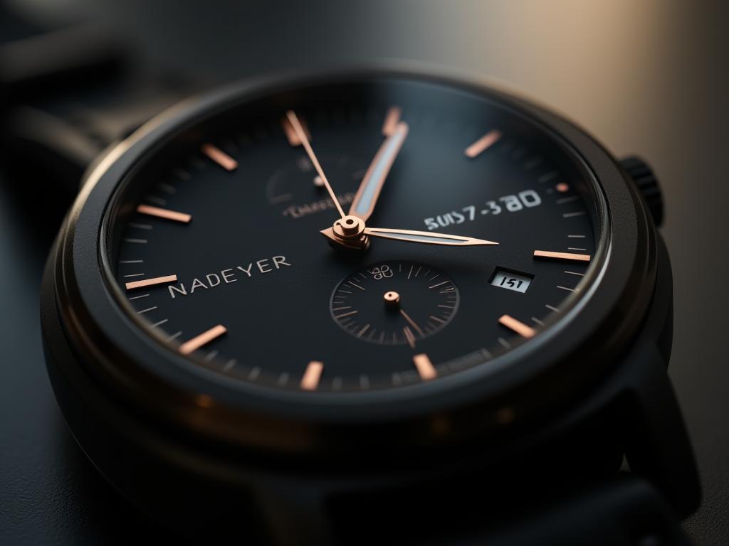 Close-up of UrbanTick minimalist men’s watch with black dial and gold markers